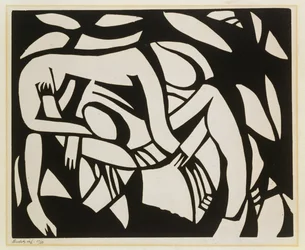Birkózók, 1914 körül (linómetszet)