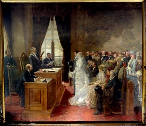 Mathurin Moreau polgári házasságára 1881-ben a párizsi városházán került sor. Henri Gervex (1852-1929) festménye