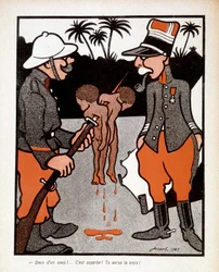Egyszerre kettő! Nagyszerű, keresztet kapsz! : karikatúra a francia katonákról, akik afrikai gyerekeket öltek meg, a L