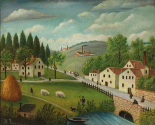Pásztortáj patakkal, halászszal és babakocsikkal, c. 1875-80 (olaj, vászon)