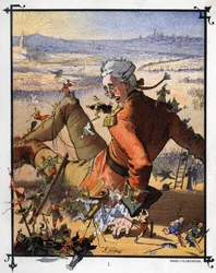 Lemuel Gullivert megkötözik a lilliputiak. Illusztráció Jonathan Swift (1667-1745) „Gulliver utazásai” című művéhez