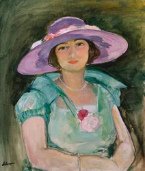 Marthe Lebasque portréja lila kalapban, 1925-26