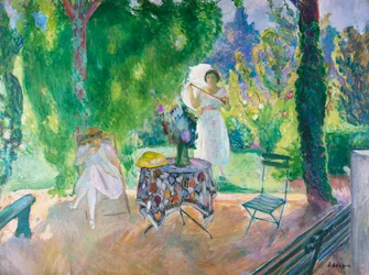 Két nő egy kertben nyáron, kb. 1923