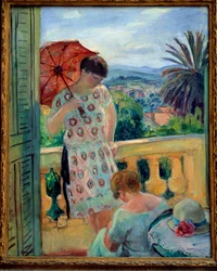 Két nő egy erkélyen vagy az erkélyen, kilátással az Estérelre. 1925-1926, 92,5 × 65 cm. Lyon, Musée des Beaux-Arts