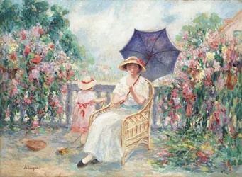 Fiatal lány és gyerek a teraszon, 1914-15