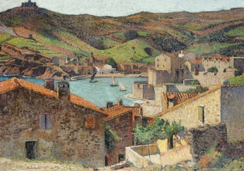 Collioure falu kilátással a kikötőre,