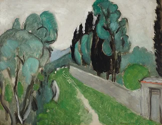 Paysage avec cyprès et oliviers aux environs de Nice, 1918 körüli (olaj, tábla, panelen elhelyezve)