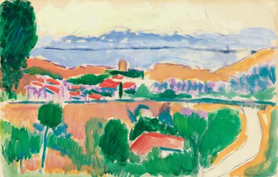 Collioure látképe, 1906-1907 körül (olaj, szén, papír)