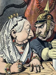 Viktória királynő karikatúrája és II. Vilmos német karikatúrája 1898. január 16-án részlet a kínai imperializmus karikatúrából (kivágva)
