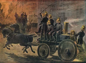 Tűzoltók egy londoni tűznél 1897-ben (metszet)