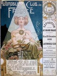 Az Automobile Club de France plakátja az 5. Autószalonon a Grand Palais de Parisban 1902-ben, illusztráció: Henri Privat-Livemont (1861-1936), Versailles, Városi Könyvtár - Az Automobile Club de France plakátja az 5. Autószalonon nál nél
