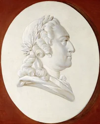 XV. Lajos király portréja, mellig érő, festett oválisban, Trompe l