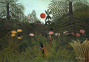 Jaguár által megtámadott fekete ember, 1910