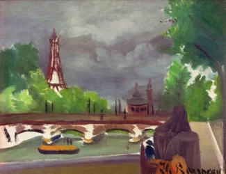 Vázlat, kilátás az Eiffel-toronyra és a Trocadero-ra