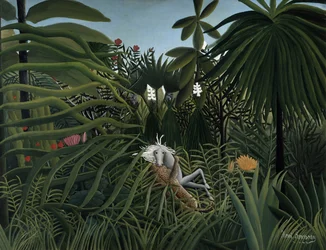 Lovára támadó jaguár, 1910