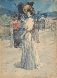 Egy Parisienne a Moulin de la Galette-en kívül, kb. 1880-1907.