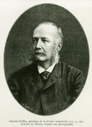 Auguste Dollfus, a Dollfus Mieg Ipari Vállalat elnöke. Thiriat metszete az Elzászon és Lotaringián keresztül című történet illusztrálására, Charles Grad német deputátor 1885-ben, a tour du monde 1886-ban, Edouard Charton (1807) irányításával