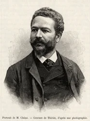 Jules Claine (1856-1939), felfedező és diplomata, a történet szerzője portréja. Thiriat metszet az „Egy év Malajziában” című történet illusztrálására, Jules Claine (1856-1939)