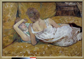 A két barátnő. Fiatal nők egy ágyon fekve - Henri de Toulouse-Lautrec (1864-1901) festménye, 1895, magángyűjtemény