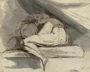 Ülő nő, összegömbölyödve, 1778 után (ceruza, toll, barna tinta és szürke mosás)