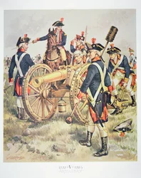 Amerikai Kontinentális Hadsereg: 1777-83-as tüzérségi egyenruhák (akvarell papíron)