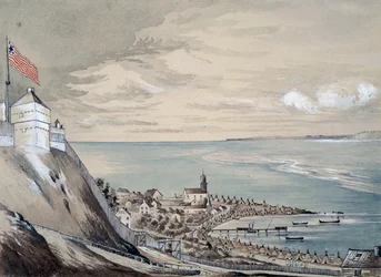 Mackinaw erődje és faluja, az indián táborral, 1842. szeptember (wc papíron)