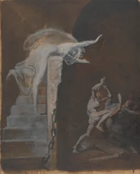 Ariadne Thészeusz és a Minotaurusz küzdelmét nézi