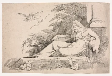 Alvó nő Ámorral, 1780-1790.