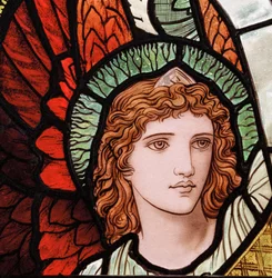 Grasmere, St Oswald, James Powell & Sons, Henry Holiday, szolgáló angyalok, részlet, 1893