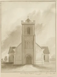 Stafford – Christ Church: szépia mosás rajza, 1844