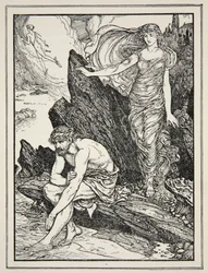 Calypso megsajnálja Ulysses-t, Andrew Lang „A görög tenger meséi” című művéből