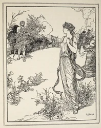 Hogyan találkozott Odüsszeusz Nauszikaával, Andrew Lang „Mesék a görög tengerekről“ című könyvéből, 1926