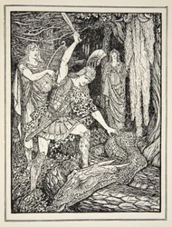 Hogyan ölték meg az aranygyapjút őrző kígyót, Andrew Lang „A görög tenger meséi” című művéből, 1926 (tintával papíron)