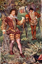 Leicester lefoglalja feleségének, Amynek a levelét, amely Varney megmérgezésére irányuló összeesküvéséről szól. Illusztráció Sir Walter Scott „Kenilworth” című művéből, amelyet 1912-ben adtak ki (színes litó)