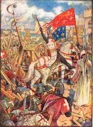 Oroszlánszívű Richárd a keresztes hadjáratoknál, illusztráció Rudyard Kipling „Anglia története” című művéből, 1911
