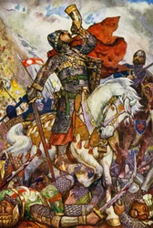 Roland a Roncevaux völgyében fújja a kürtjét