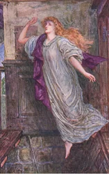 Amy Robsort, Leicester grófnője halála, illusztráció a „Kenilworth”-ből, 1910 körül (színes litó)