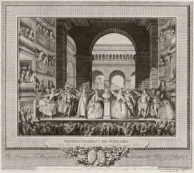 Voltaire megkoronázása a Théâtre Français színpadán 1778. március 30-án, az Irène hatodik előadása után, 1782
