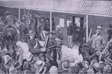 Gyarmati megerősítés Dél-Afrikában: A Sydney-i felvételire jelentkezők rohanása a Harmsworth Brothers Limited által kiadott After Pretoria: The Guerilla War című filmből, 1901
