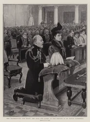 Hálaadás a békéért, a király és a királyné az istentiszteleten a Szent Pál-székesegyházban