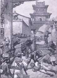 A háború Kínában: A harcok Tientsinben, illusztráció Cassells Anglia története, 1900-as évek
