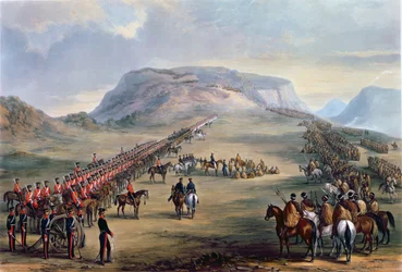 A konferencia a Block Driftben, Kaffirlandban, 1846. június 30-án (színes akvatinta)