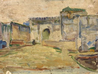 Street Scene, Tanger Crenelated Architecture, kb. 1910.