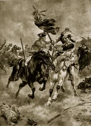 A blenheimi csata: A lovasság akcióban, illusztráció a Hutchinson történetéből a brit nemzetről, 1923 körül