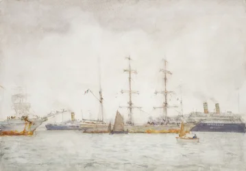 Hajók a kikötőben, 1919 körül