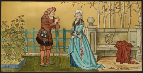 A Pantaloon, Shakespeares Seven Ages illusztrációját ábrázoló emléktábla, Minton ware, Staffordshire, 1874 (zománcozott cserépedény)