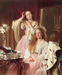 Emma és Frederica Bankes portréja a Soughton Hallból a fésülködőasztaluknál, 1869