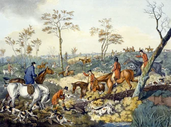 Borítórajz a „Foxhunting”-ből, Thomas Sutherland (1785-1838) metszetében (színes litó)
