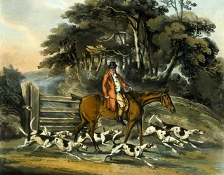 Going Out, a „Rókavadászat”-ból, Thomas Sutherland (1785-1838) metszete, 1817 (színes litó)