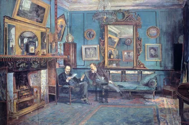 Dante Gabriel Rossetti verset olvas Theodore Watts-Duntonnak a nappaliban Henry Treffry Dunntól (1838-1899)